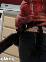 Nokia in the pussy and a huge brown dildo
